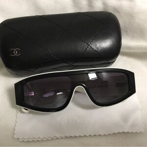 CHANEL Black and White Shield Sunglasses